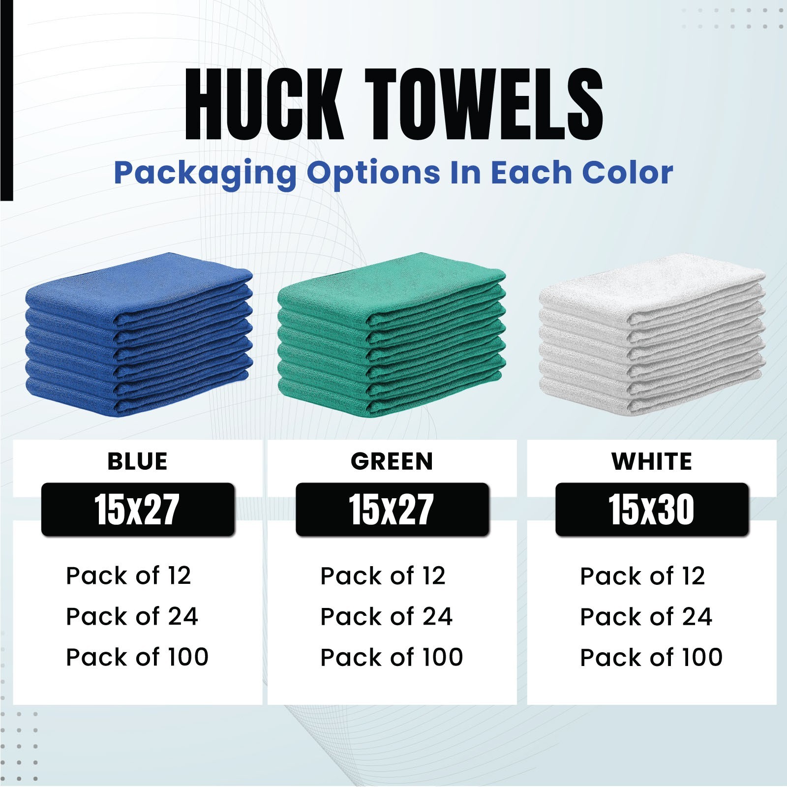 Premium White Huck Towels – 15 x 30 inch Multipurpose Cleaning Towels