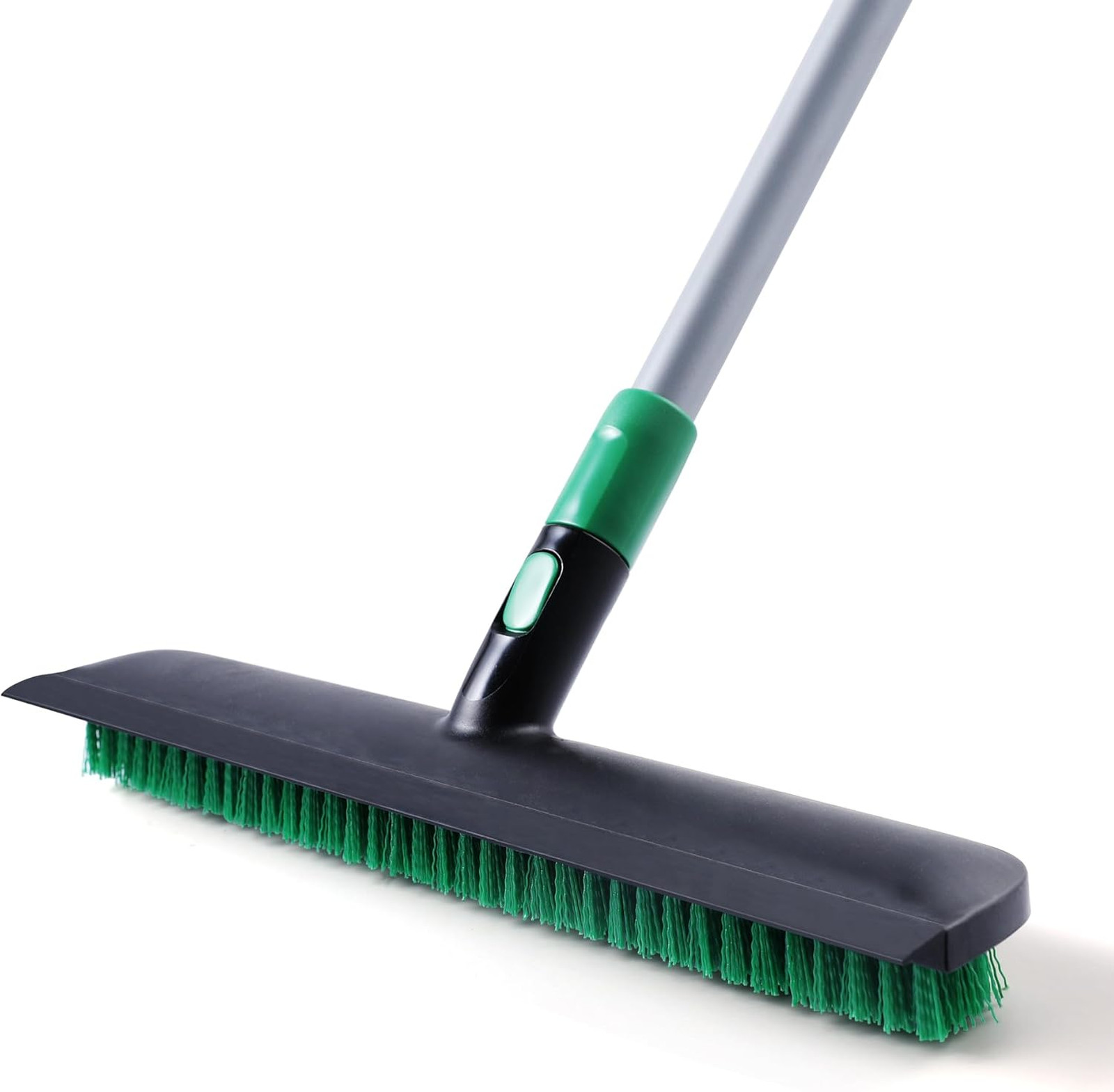 Floor Scrub Brush, 15 Inch Wide Head with Rubber Squeegee, Telescoping Handle