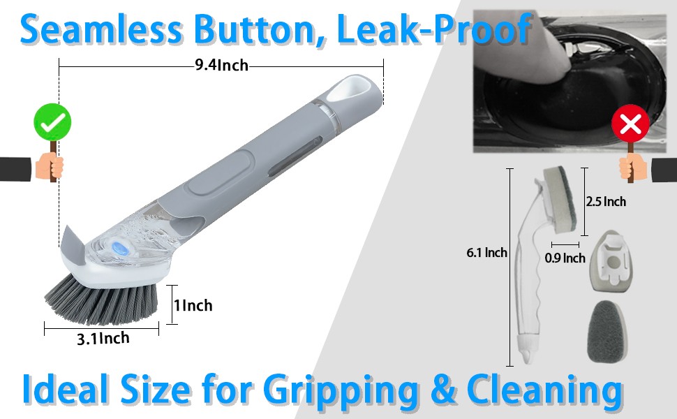 Dish Brush with Soap Dispenser & 3 Pack Dishwashing Sponge Refills Non Scratch,
