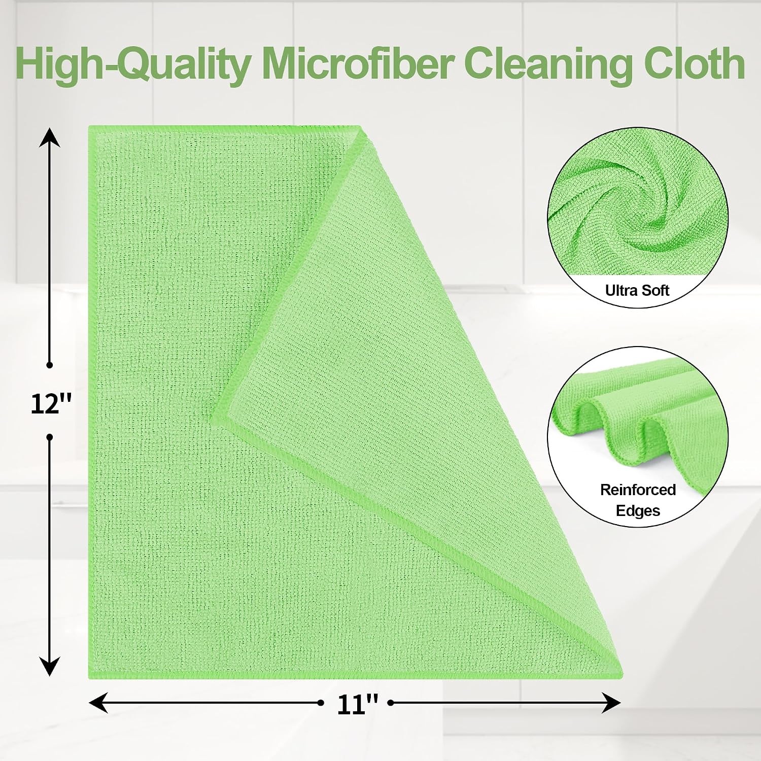 Microfiber Cleaning Cloth, 12 Pack Green Cleaning Rags,12″ X 11″ Lint Dish