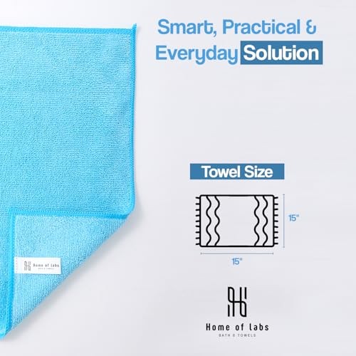 Microfiber Cleaning Cloth Pack, 15×15 Inch Lint Free Streak Free 12 Blue