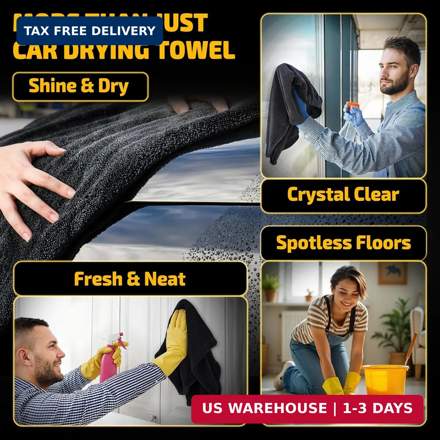 SMINDER 2-Pack 1200 GSM Car Drying Towels – Microfiber Towels for Cars (36″ x 24