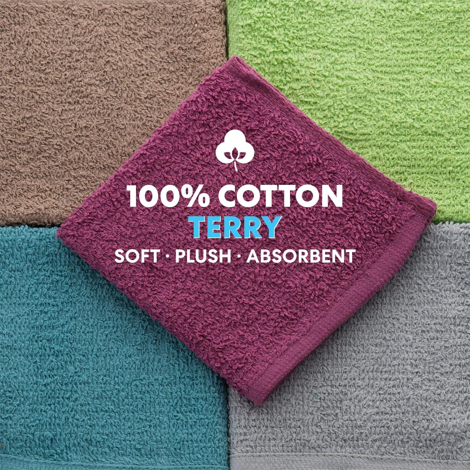Simpli-Magic Cotton Wash Cloths 12″x12″ (50 Pack) – Highly Absorbent Soft Towels