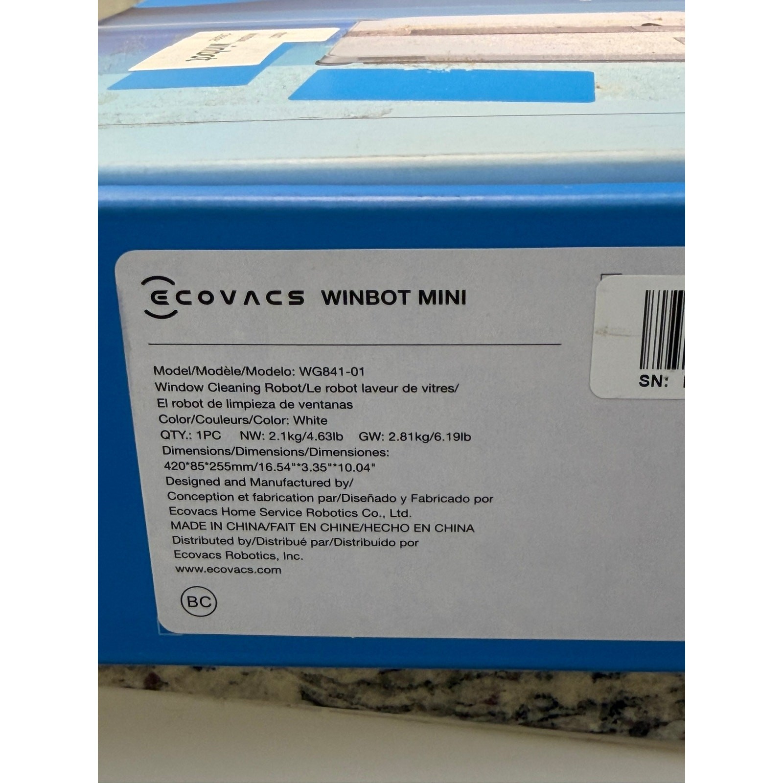 Ecovacs WINBOT Mini WG841-01 Robotic Window Cleaner Box Tested Open Original Box