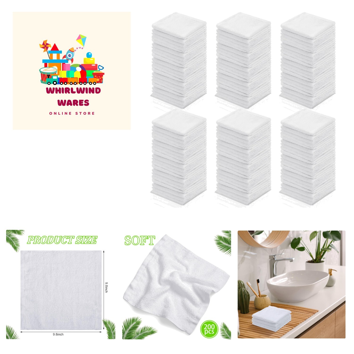 200 Pcs White Cleaning Cloths Bulk Reusable Cleaning Rags Cotton Washcloths A…