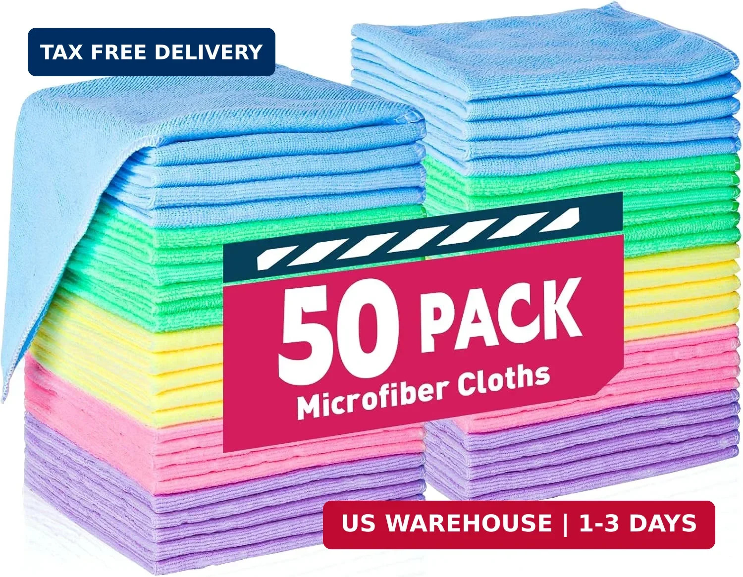 TEAWOO Microfiber Cleaning Cloths-50 Pack, Microfiber Towels Bulk, Towels for Ca