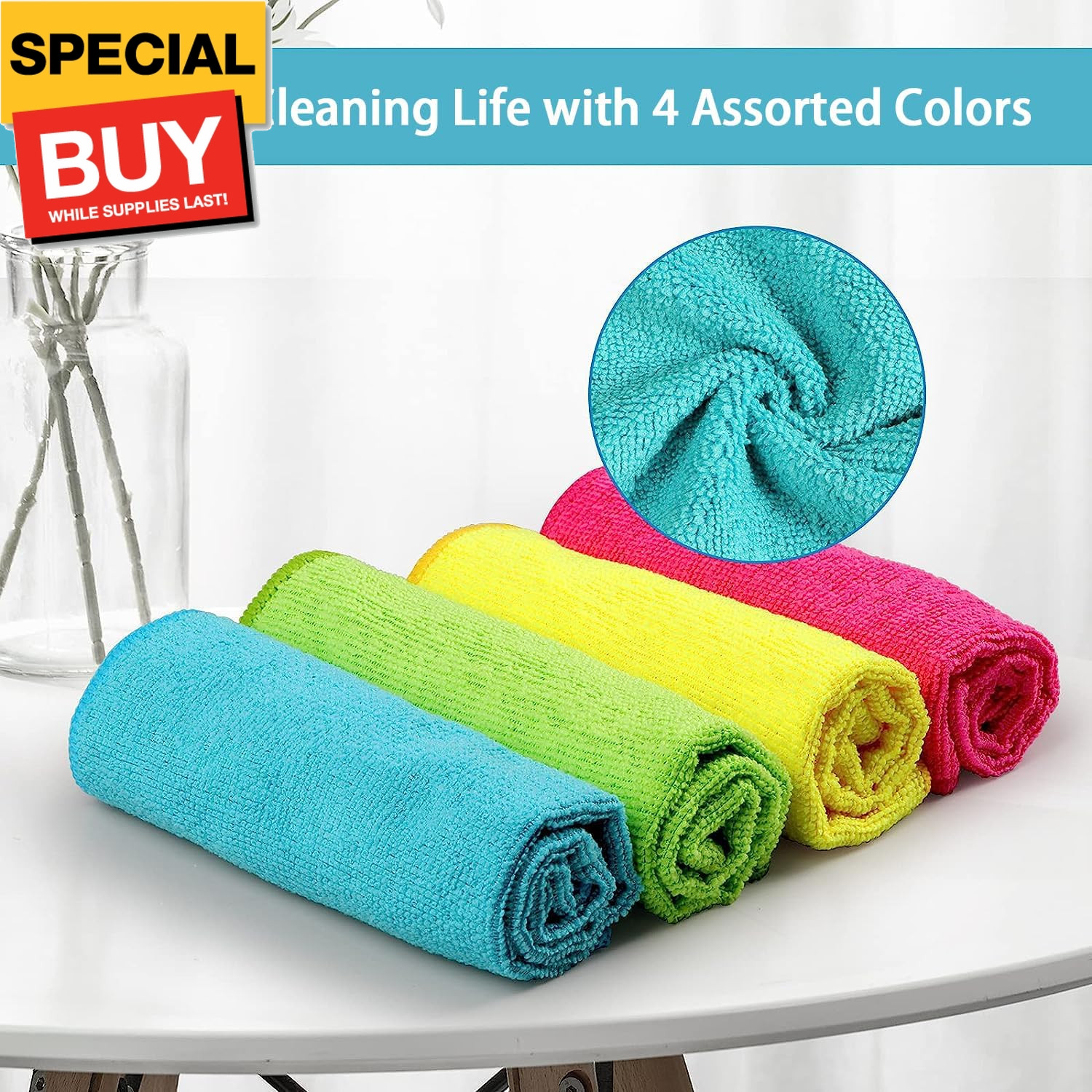 Microfiber Cleaning Cloth,12 Pack Cleaning Rag,Cleaning Towels with 4 Color Asso