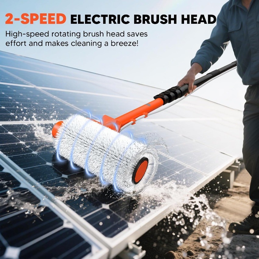 Electric Solar Panel Cleaning Brush: 20FT Adjustable Water Fed Pole Solar Kit
