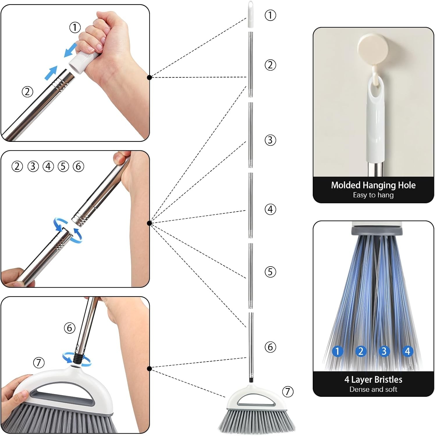 Angle Broom for Hardwood Floors – Soft Bristled Kitchen Broom, Indoor & Office