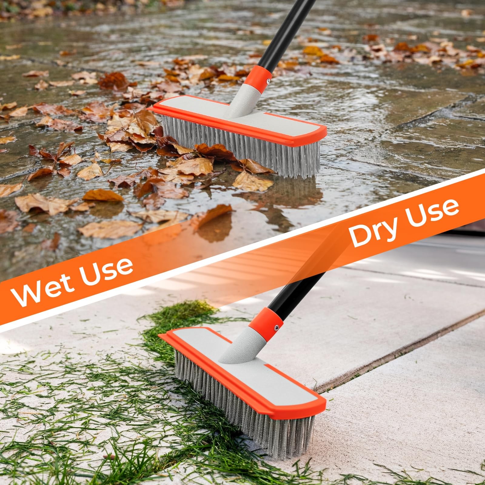 MAVRIZ Stainless Steel Concrete Brush with Long Handle – Heavy Duty Deck Brus.