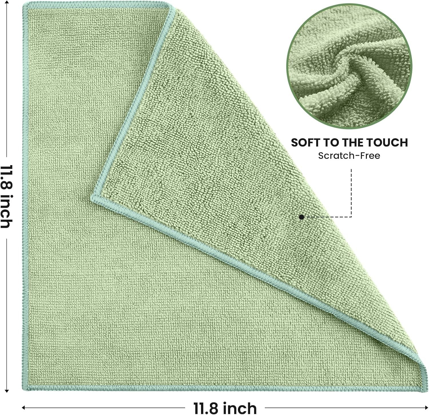 Microfiber Cleaning Cloth, 12 Pack Green Cleaning Rags for Housekeeping,