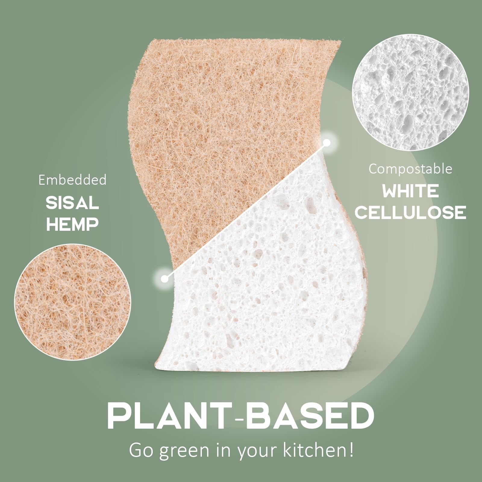 Isshah Plant-Based Kitchen Sponges – FSC Certified and PETA Approved, 12 Count