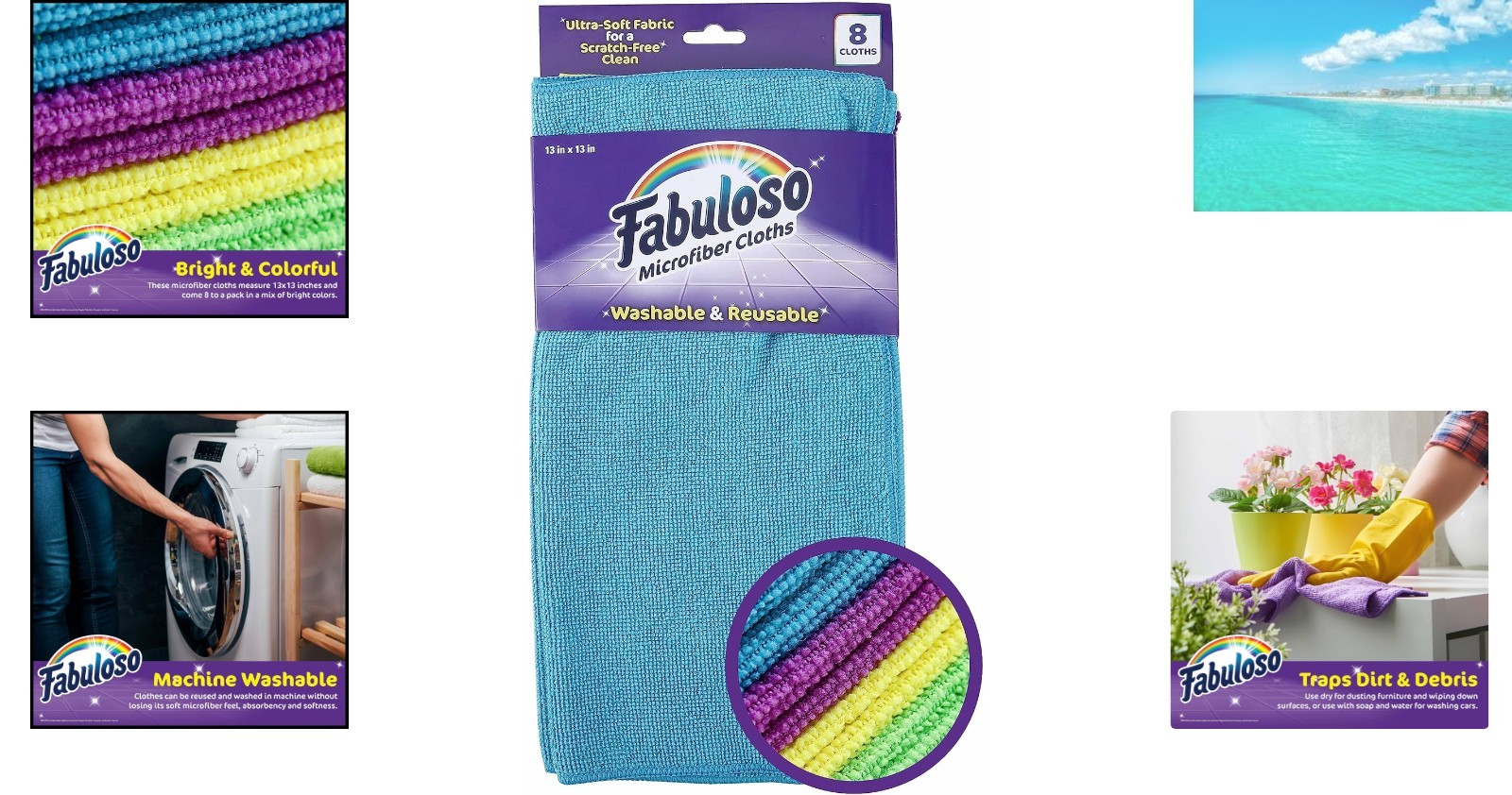 8-Pack Microfiber Cleaning Cloths – Lint-Free, Scratch-Free, 13×13 in, Rainbow
