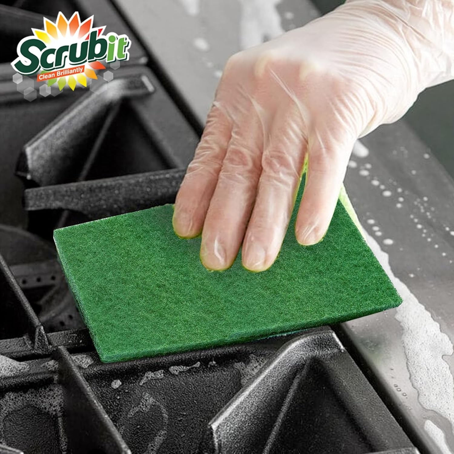 Heavy Duty Scouring Pads, Non-Scratch, Reusable, Green, 50 Count