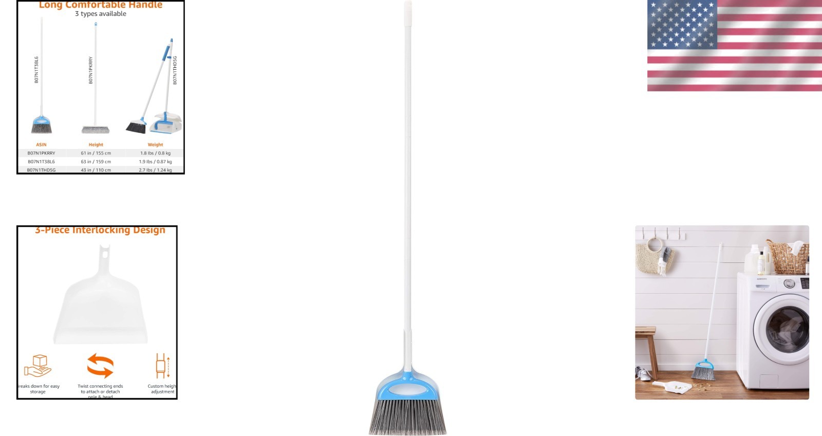 Innovative Blue and White Broom and Dustpan Set with Maximum Dust Pickup Power