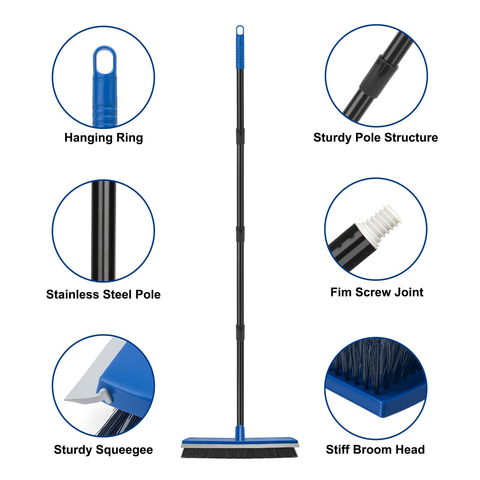 16 Inch 2-in-1 Squeegee Push Broom Outdoor Deck Brush 58″ Long Handle for Pat…