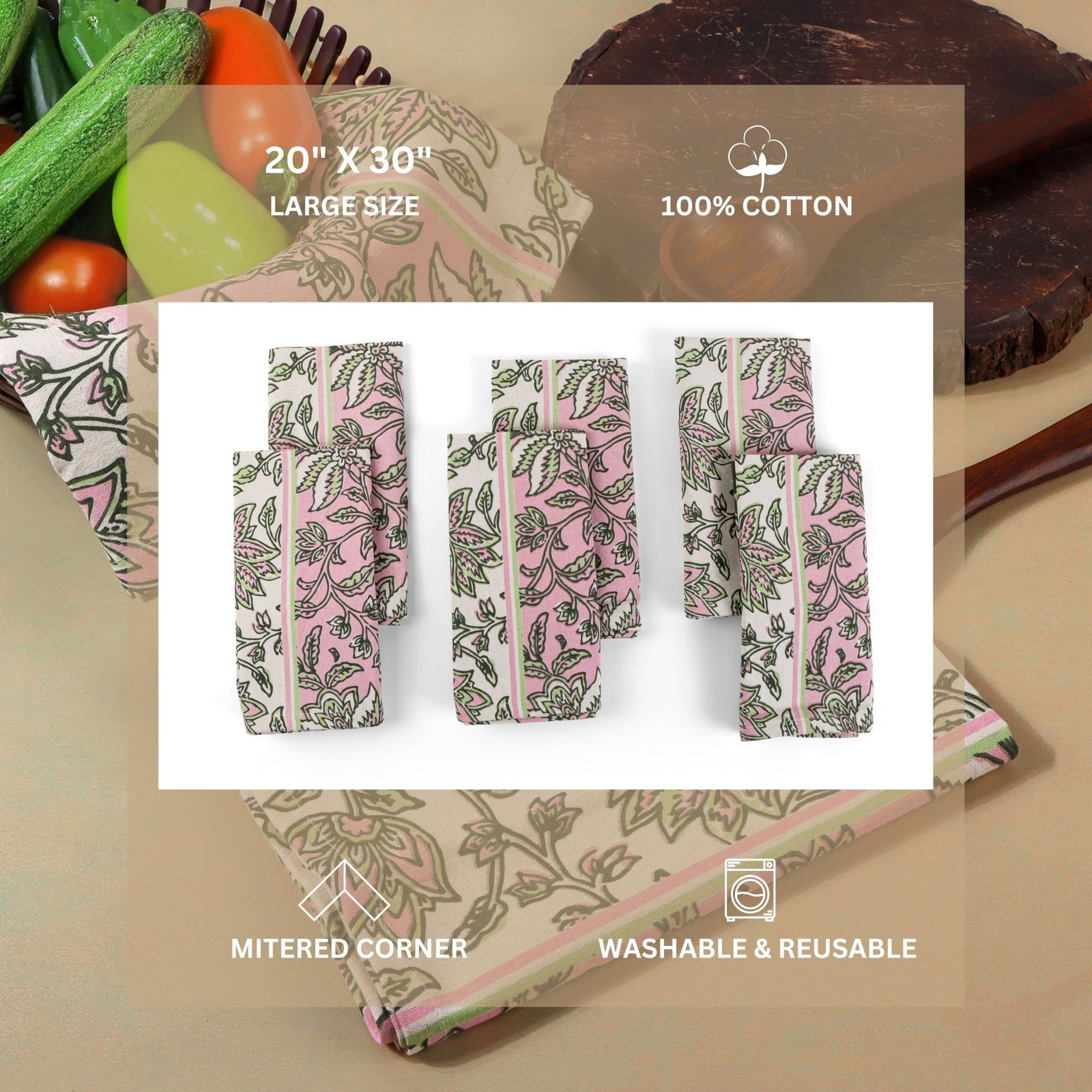 100% Natural Cotton MultiPurpose Cloth Absorbent Tea Towels 20×30 Inch 6 PCS