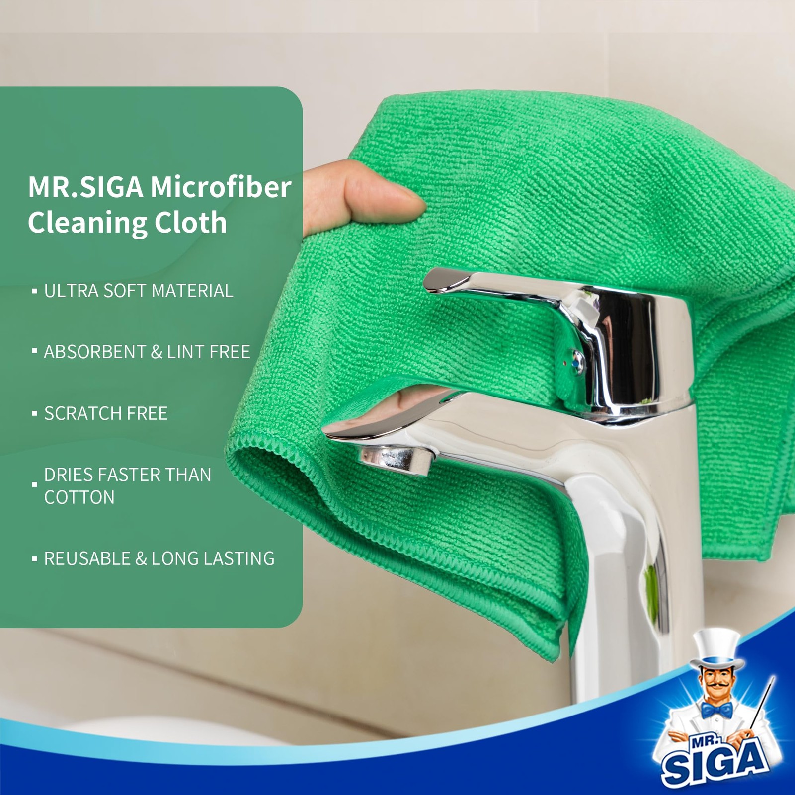 12 Pack Microfiber Cleaning Cloths All Purpose Streak Free Rags Green 12.6×12.6