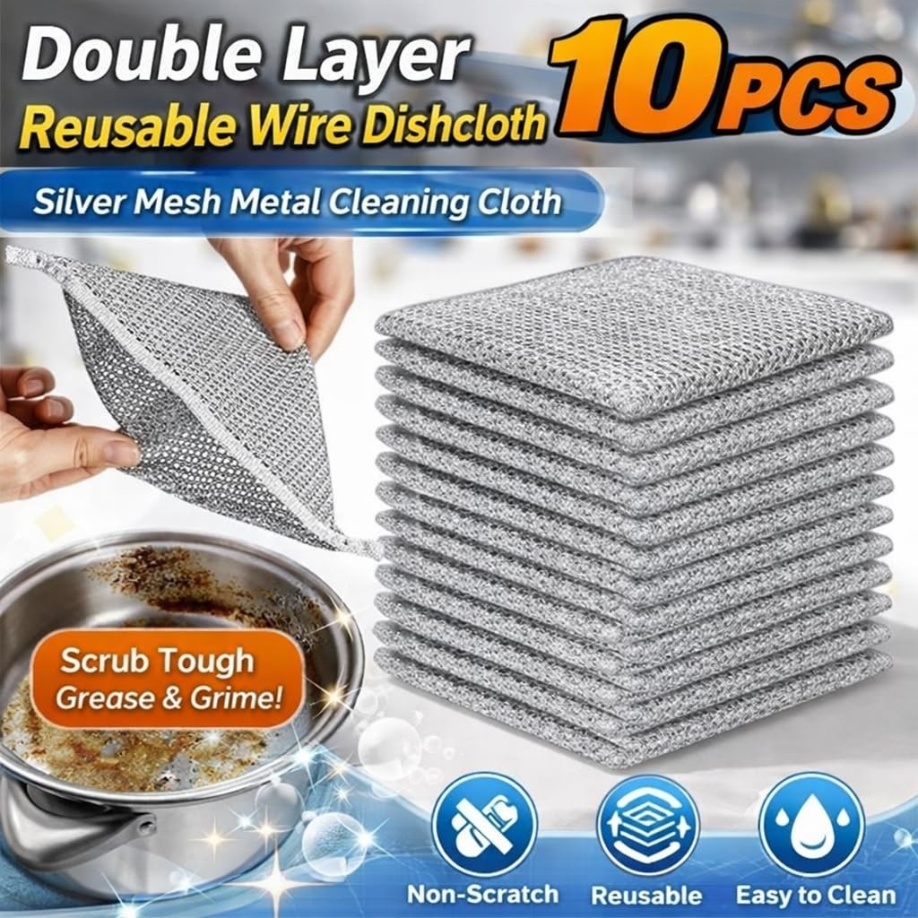 BD Prime Ventures Silver Mesh Dish Cloths 3 Layer – Non Scratch, Odor Free, Q…