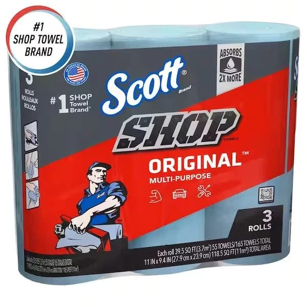 Blue Shop Towel Cleaning Wipes 3-Pack , Bundle of 9 Rolls