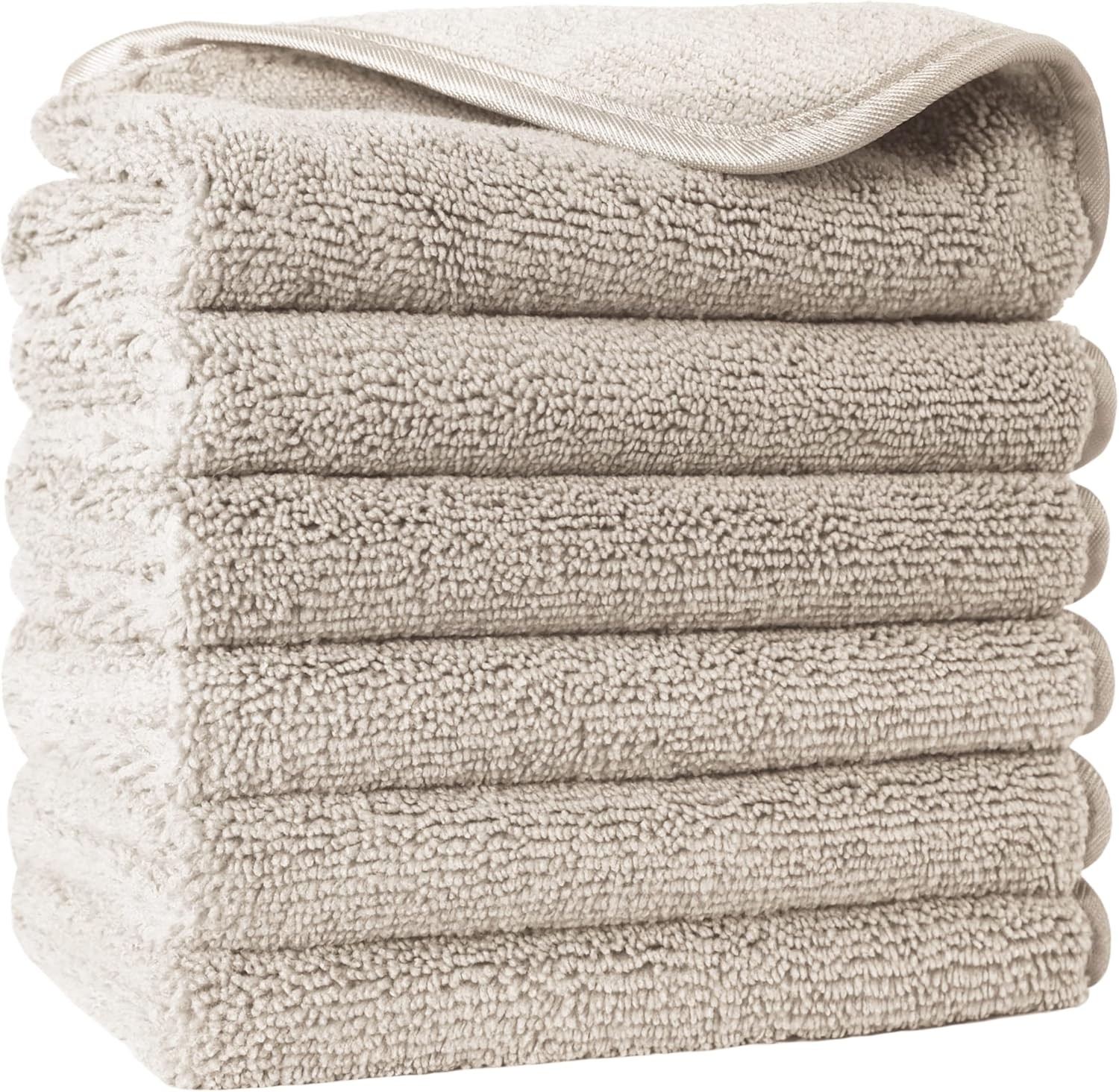 Premium Lint Microfiber Washcloth Face Towel, 13 x 13 in, Set of 6 (Beige)
