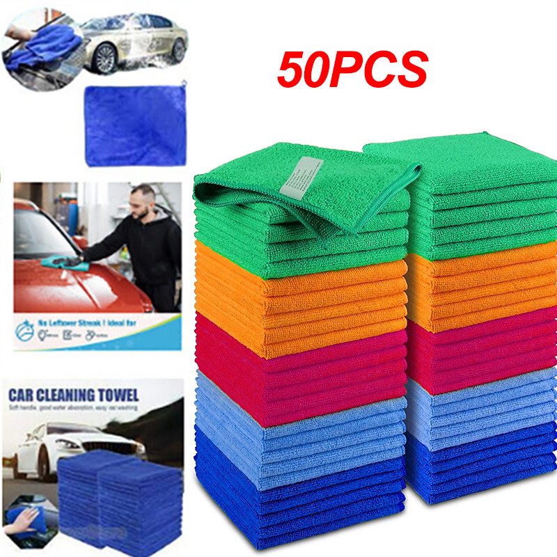 Microfiber Cleaning Cloth Set of 50 Towel Rag Car Polishing Detailing No-Scratch