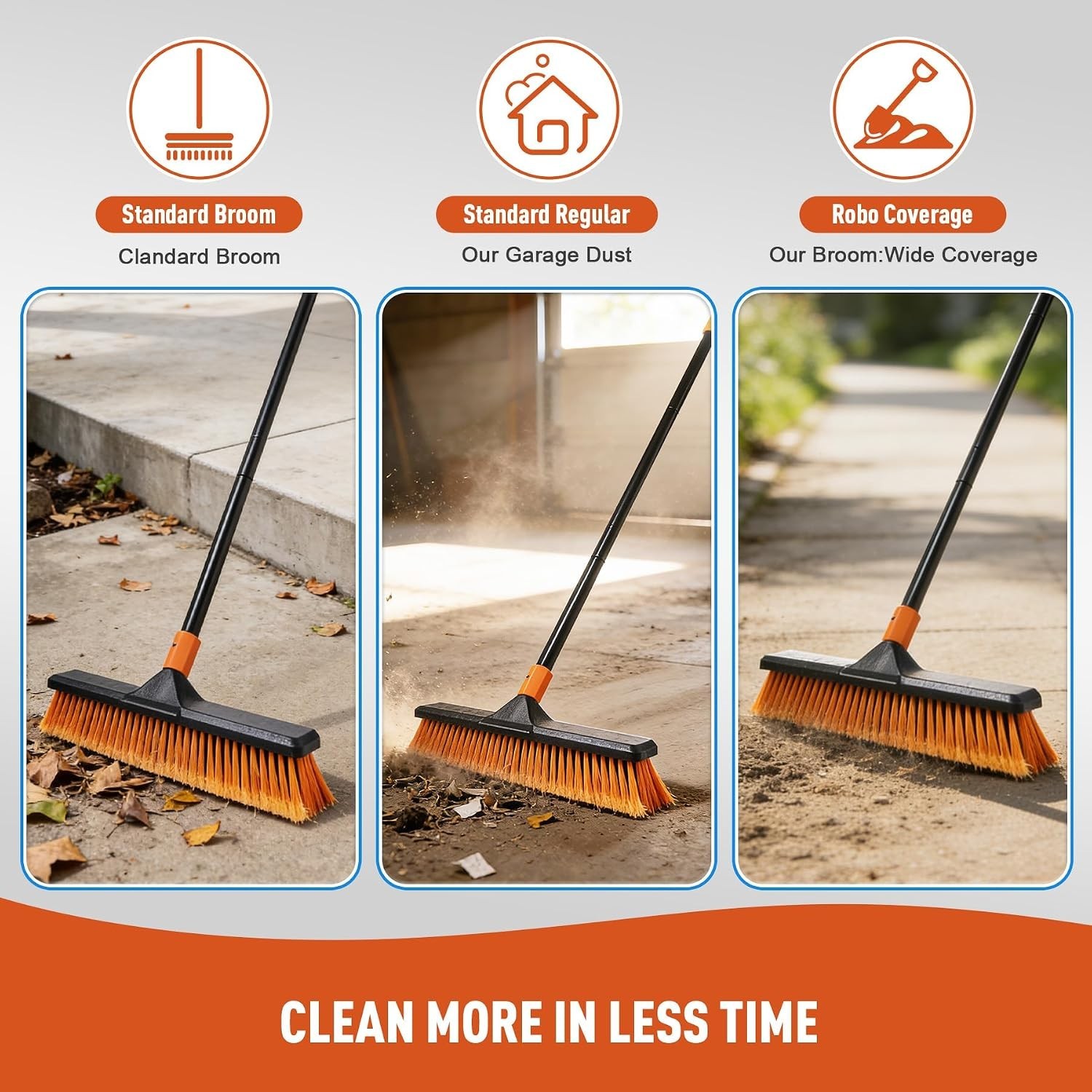 18″ Push Broom Outdoor for Floor Cleaning with Extendable Long Handle, Stiff …