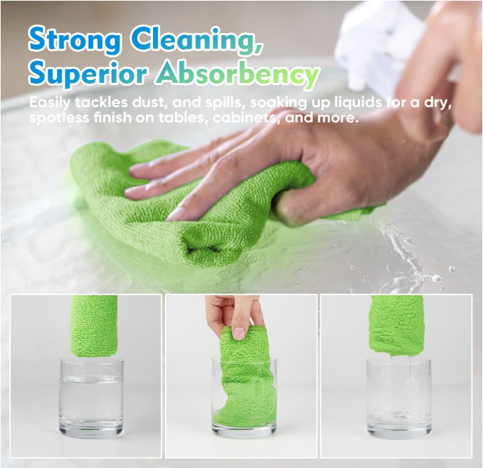 HOMEXCEL Green Microfiber Cleaning Cloth 12 Pack, 12.5 x 12.5 inch Microfiber To