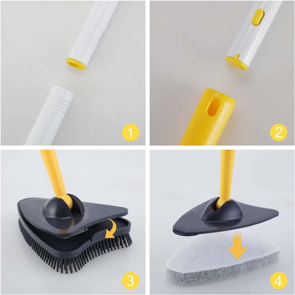 Tub Tile Scrubber Brush,2 in 1 Cleaning Brush Pole Stiff Bristles Scouring Pads