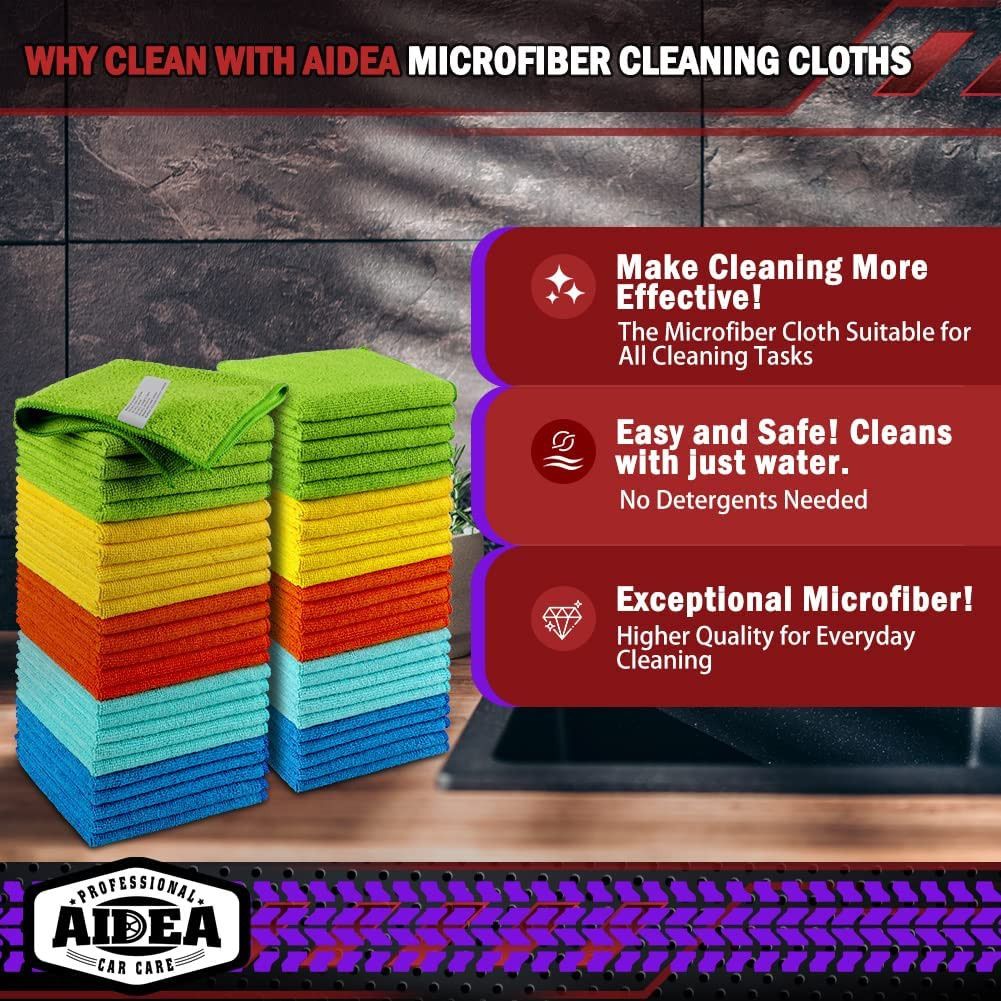 Microfiber Cleaning Cloth, 50PK, Microfiber Towels for Cars, Premium Wash Cloths