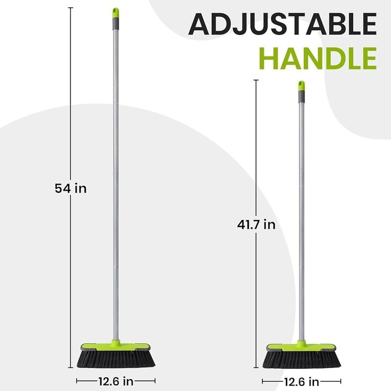 13in Soft Bristle Broom Adjustable Handle Indoor Outdoor Floor Cleaning Tool New