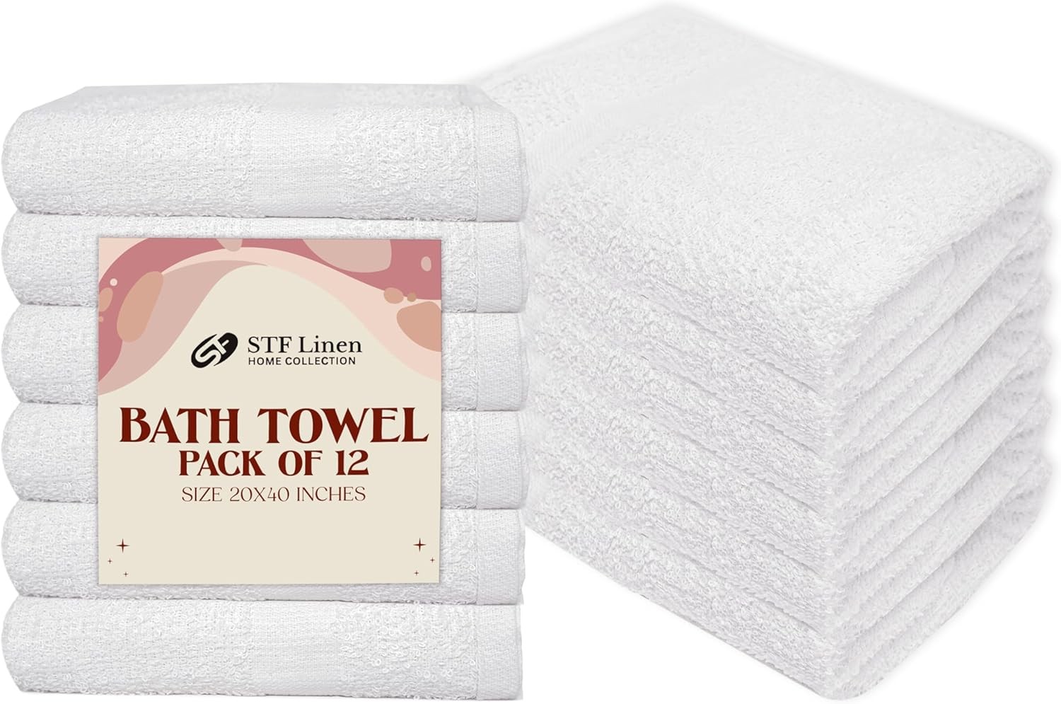 Pack of 12 White Bath Towels Bulk 20×40 Inches -100% Cotton Economy Cheap Bath