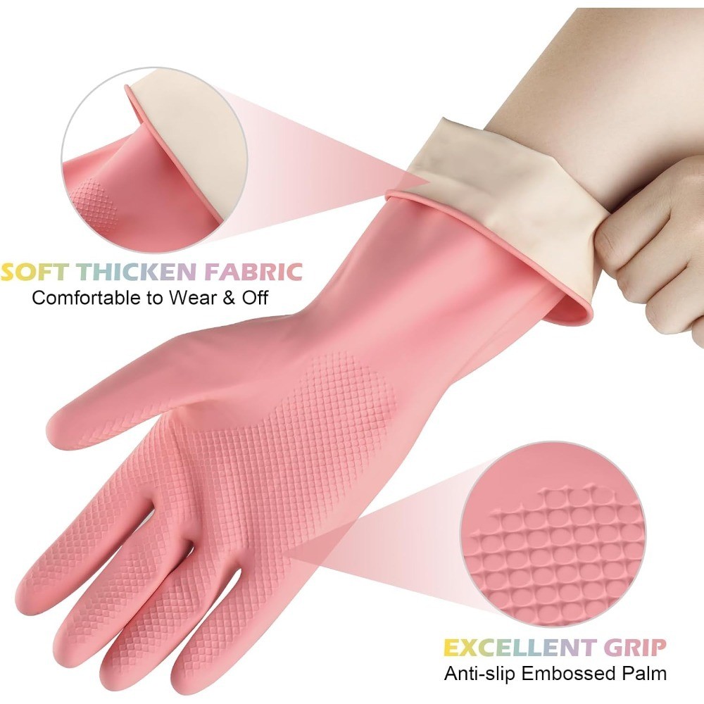 4 Pairs Rubber Kitchen Dishwashing Gloves – Colorful Reusable Household Cleaning