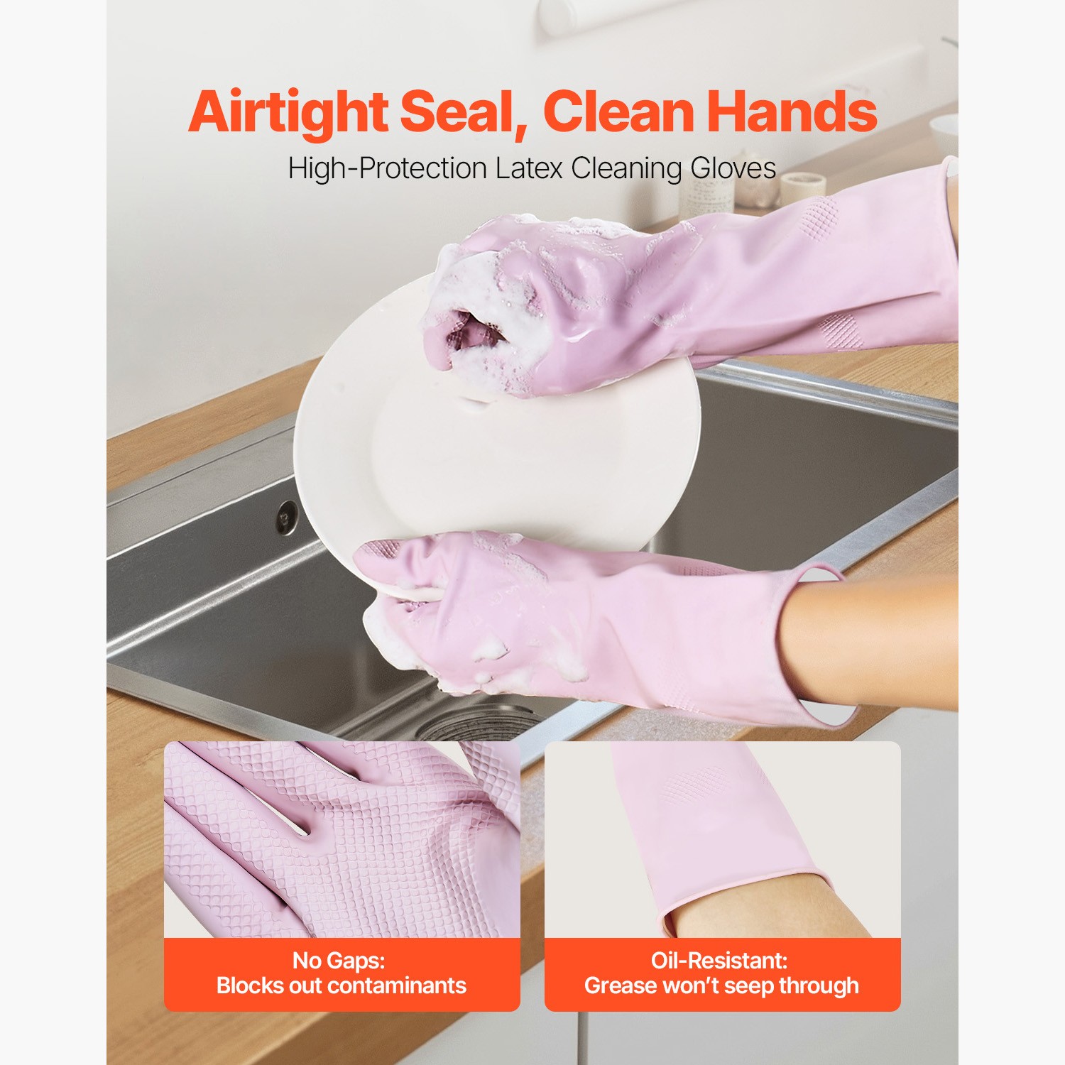 Uimoso Durable Cleaning Gloves – 2 Pairs,Non-Slip,Large Size for Household Tasks