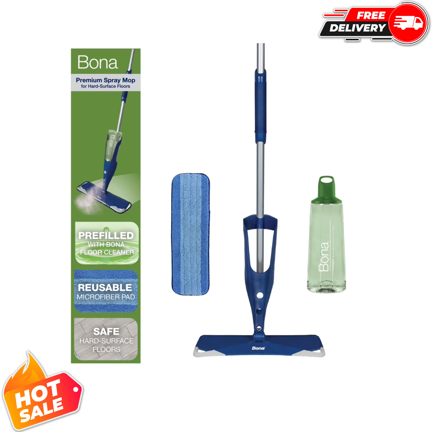 Bona Premium Stone Tile Laminate Floor Spray Mop with Cleaning Pad