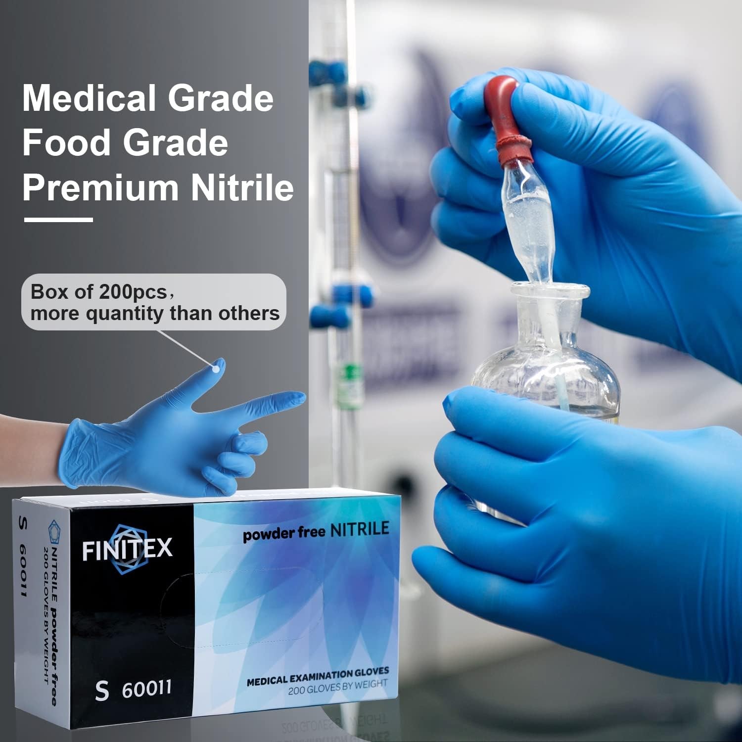 Blue Disposable Nitrile Exam Gloves – 200 PCS/BOX 3.5mil Rubber