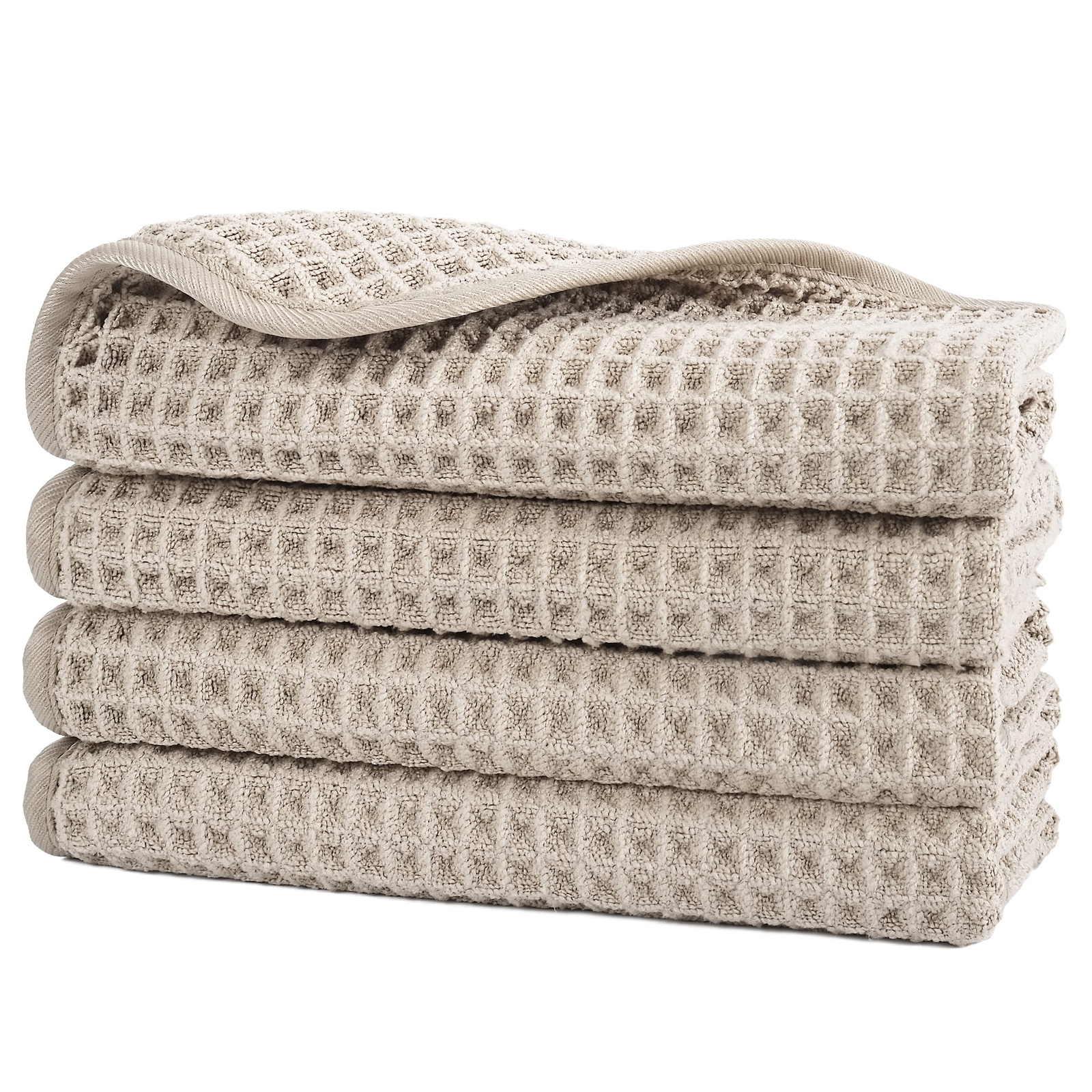Microfiber Lint Free Washcloth Face Towel 13 X 13 In 4 Pack beige Waffle Weave
