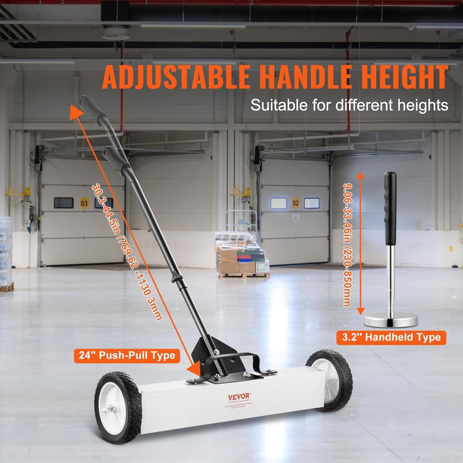 24-Inch Magnetic Sweeper with Wheels, 50 lbs Capacity, with Telescoping Magnetic