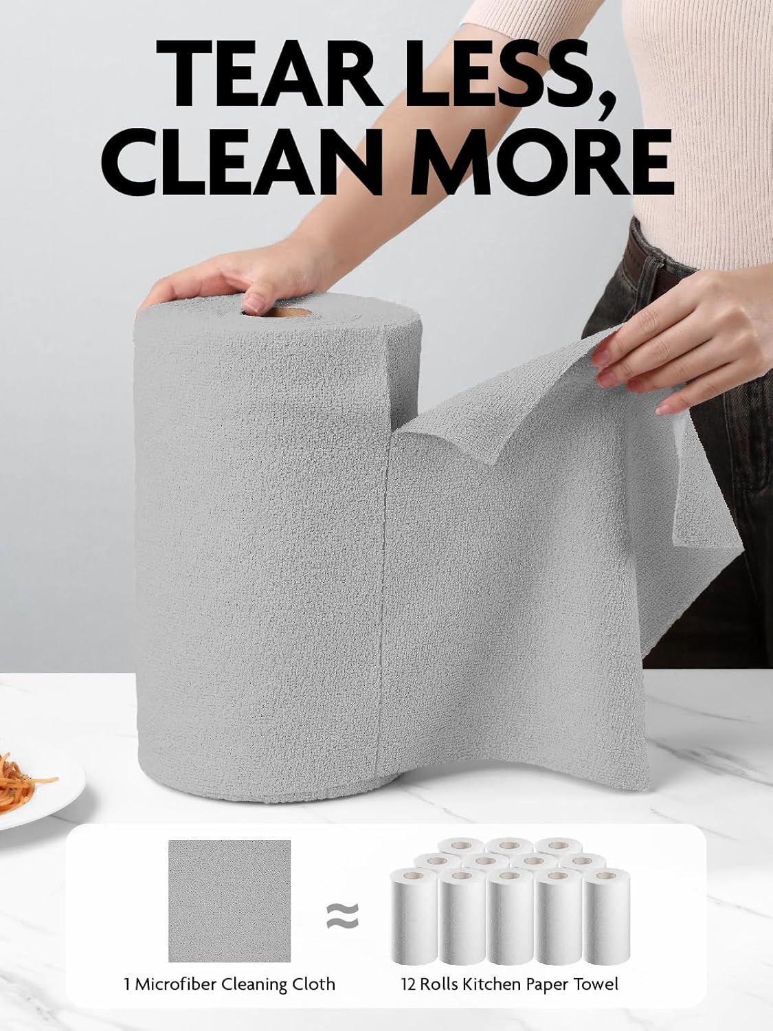 Microfiber Cleaning Cloth Roll -75 Pack, Tear Away Microfiber Towels, 12″ X 12″,