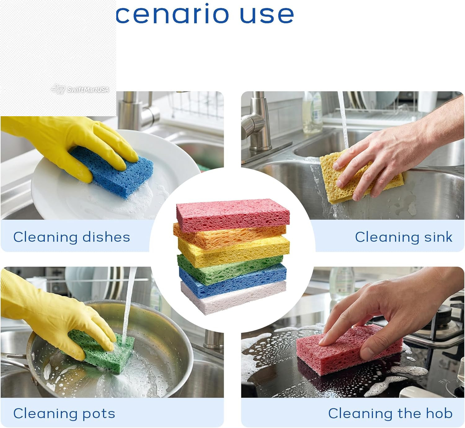 Cellulose Sponges,Heavy Duty Scrub Kitchen Sponge No Scratching,Pop up Eco DIY (