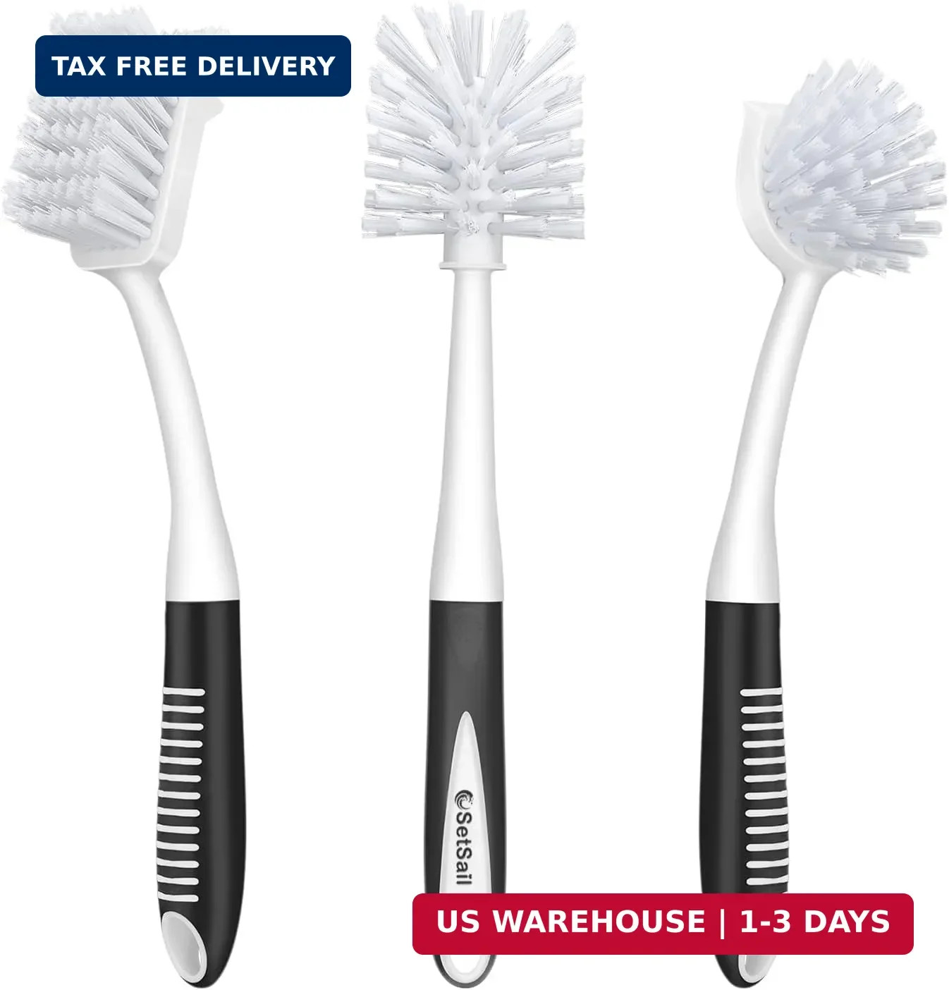 SetSail Dish Brush Set of 3 with Bottle Brush, Dish Scrub Brush with Long Handle