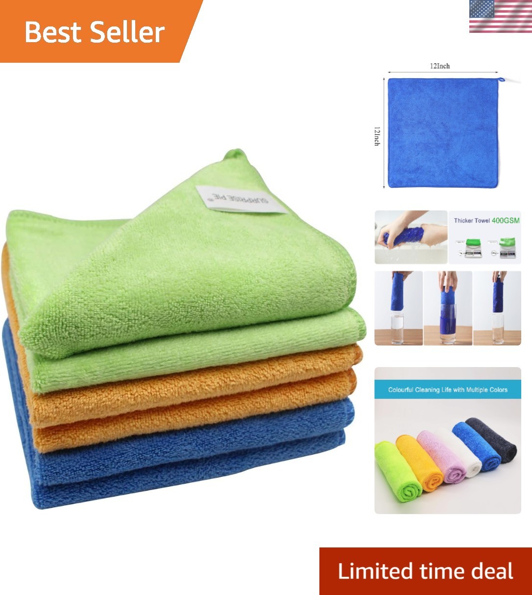 Multi-Colored Thick Microfiber Cleaning Cloth Set – Lint-Free & Durable, 6 Pack