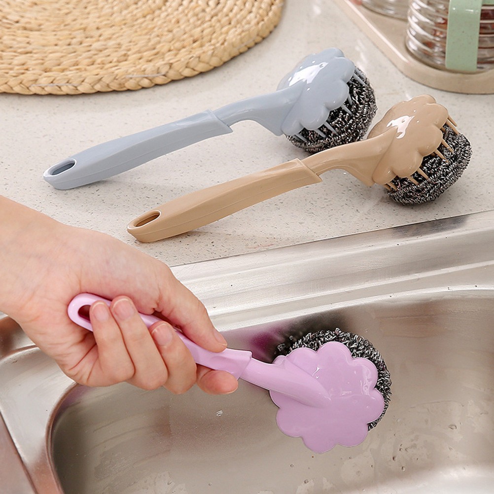 3Pcs Reusable Wire Bristle Brush with Long Non-Slip Handle Assorted Colors
