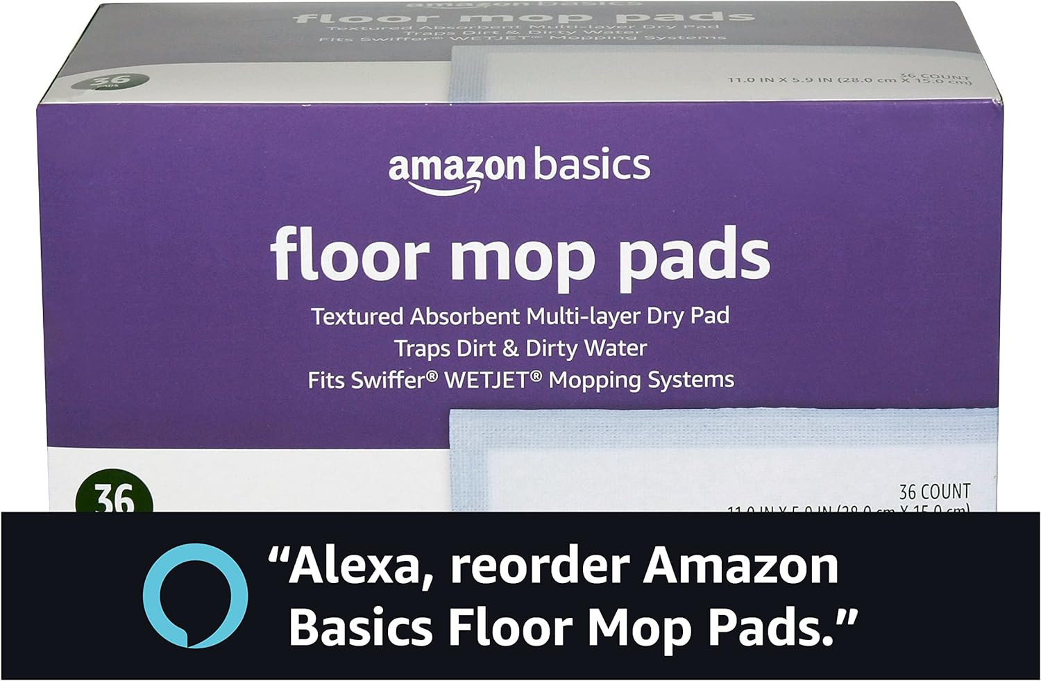 Amazon Basics Dry Floor Mop Pads, 36 Count (Previously Pack of 1, White