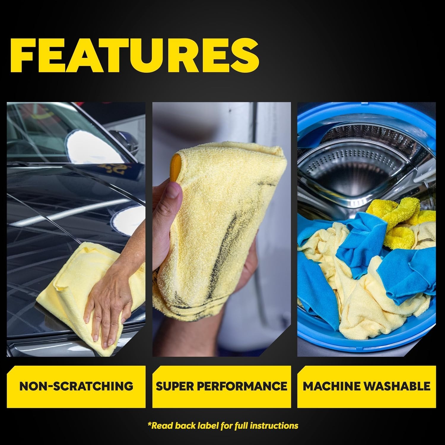 Streak-Free Car Care Microfiber Towels, 3 Pack – 24″ L x 16″ W, Machine Washable