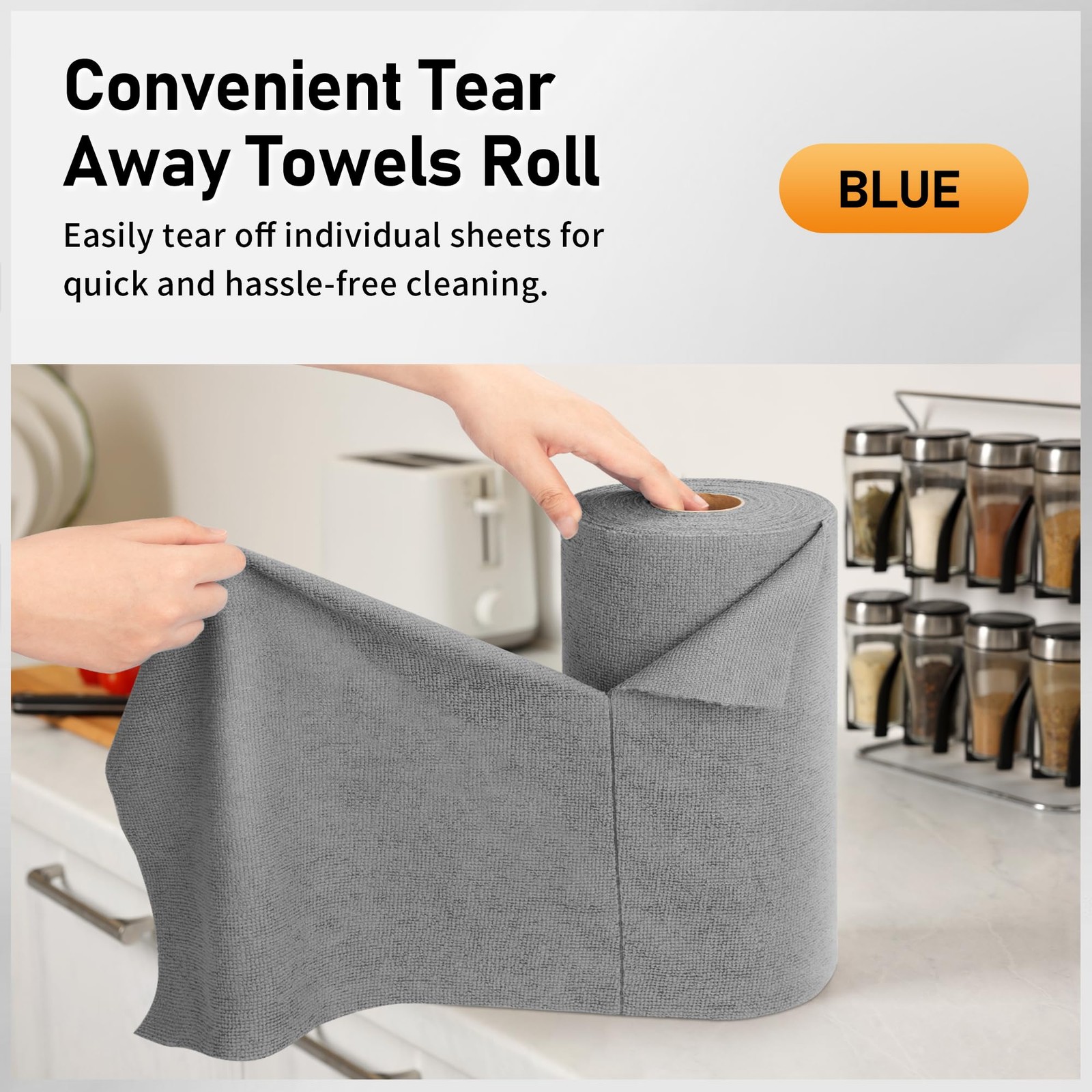 HOMERHYME Microfiber Cleaning Cloth Roll, 75 Pack Tear Away 75, Grey