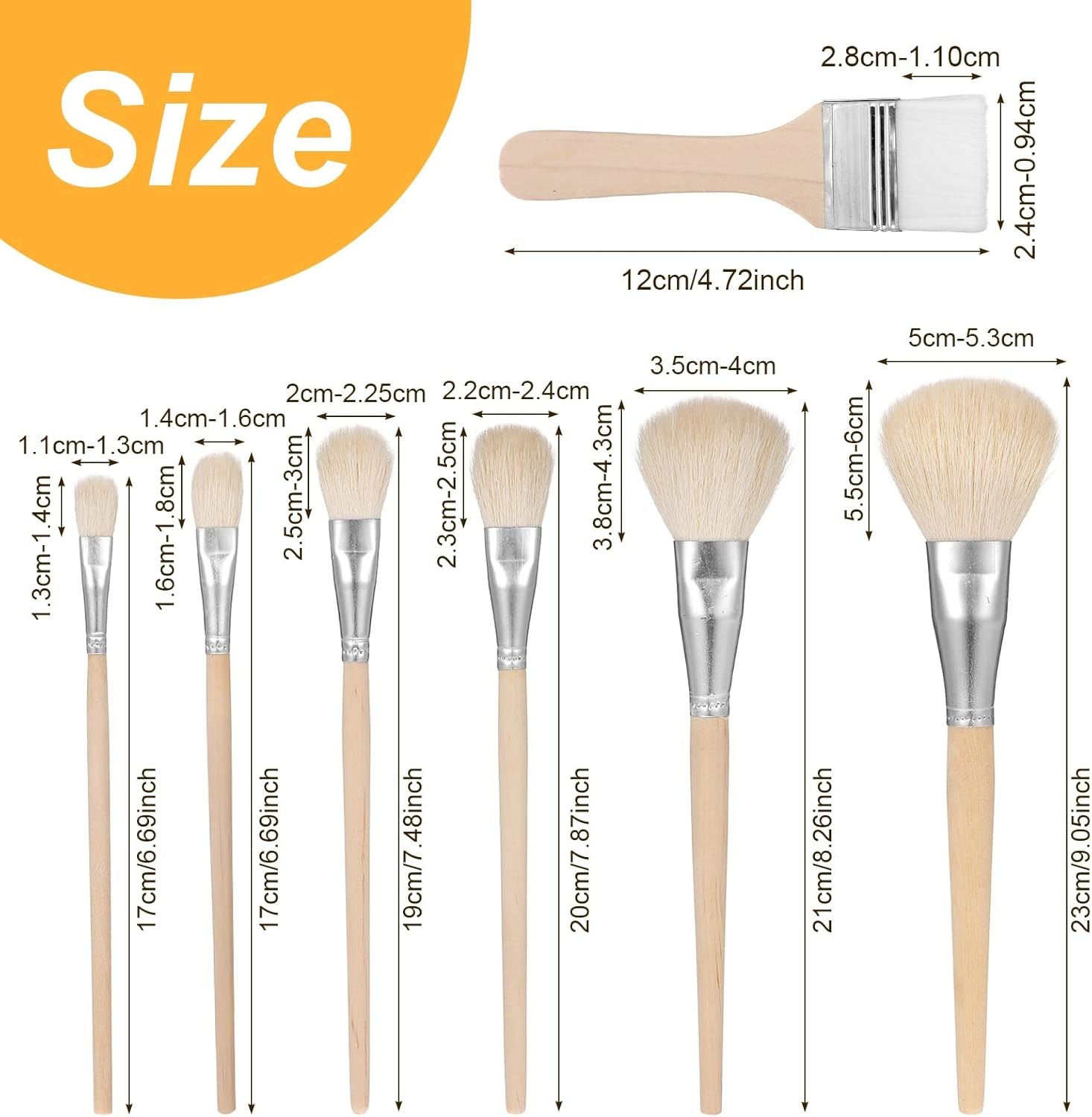 7Pcs Versatile Mop Brush Goat Hair Blending Paint Brushes for Acrylic Painting