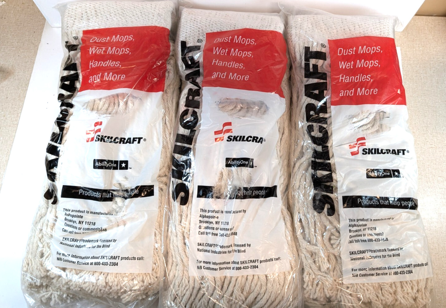 Luxor 32 oz Cotton blend Wet Mop 8 PLy Cut End, Lot Of 3