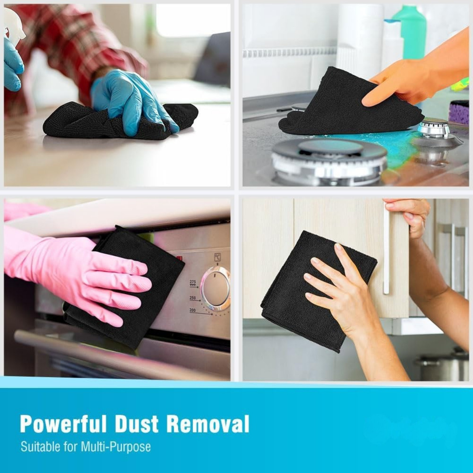 12Pcs Microfiber Cleaning Cloth Towels, Car Polishing Detailing No Scratch Black