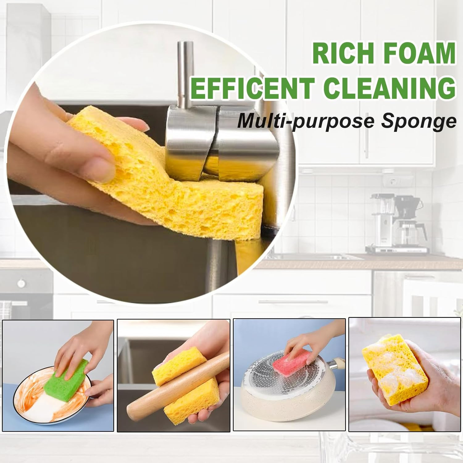 Cellulose Sponges,Heavy Duty Scrub Sponges,Non-Scratch Kitchen Sponges for Dish,